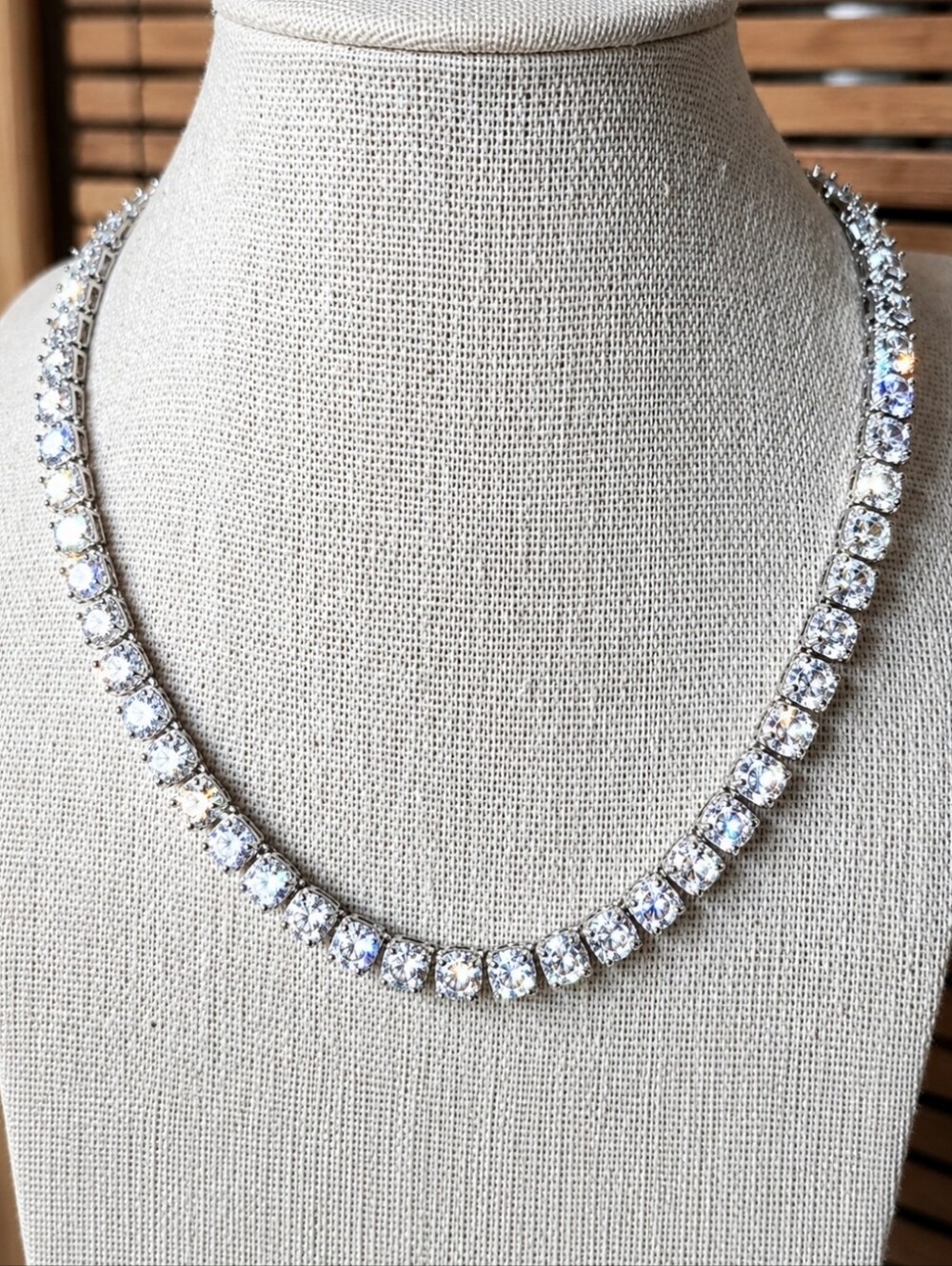 Gemsme Tennis Bracelet Style Necklace Silver Tone Clear Square Cubic Zirconia